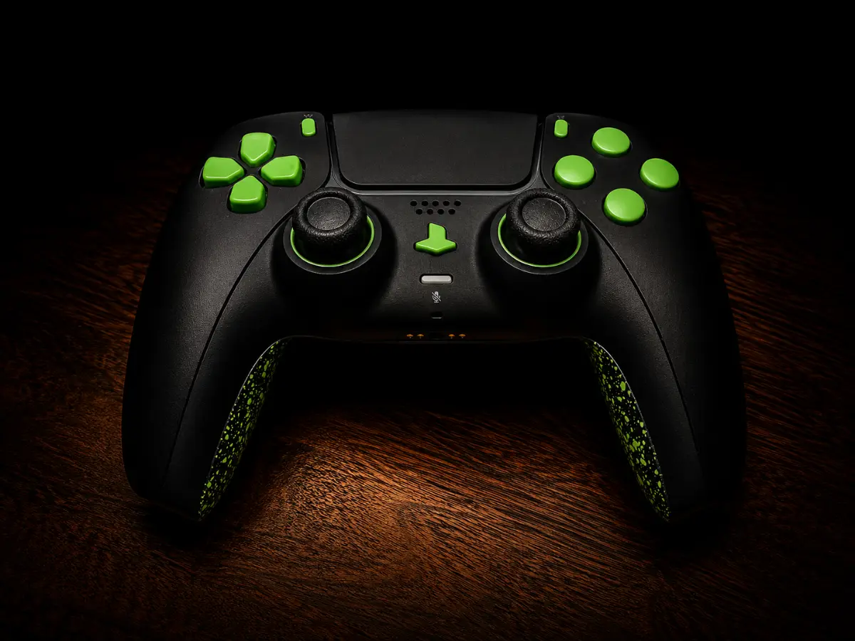 Zwart-groene custom controller build, voorzijde
